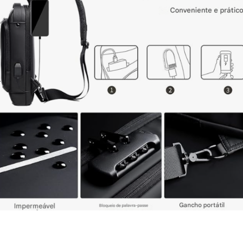 Bolsa transversal preta antirroubo